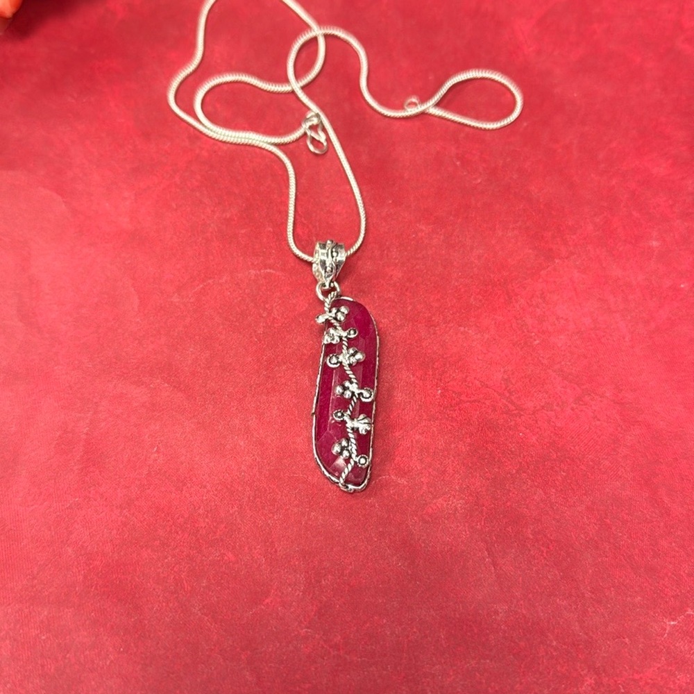 Silver Ruby Pendant Necklace - image 2